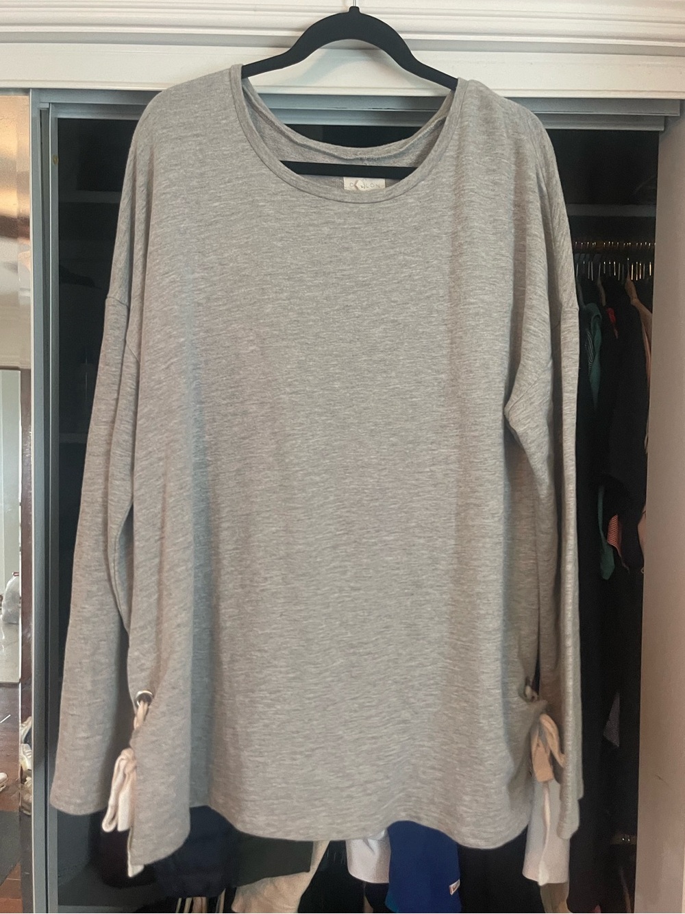 Nordstrom Caslon Light Gray Long-Sleeve Crewneck Top Size Xl